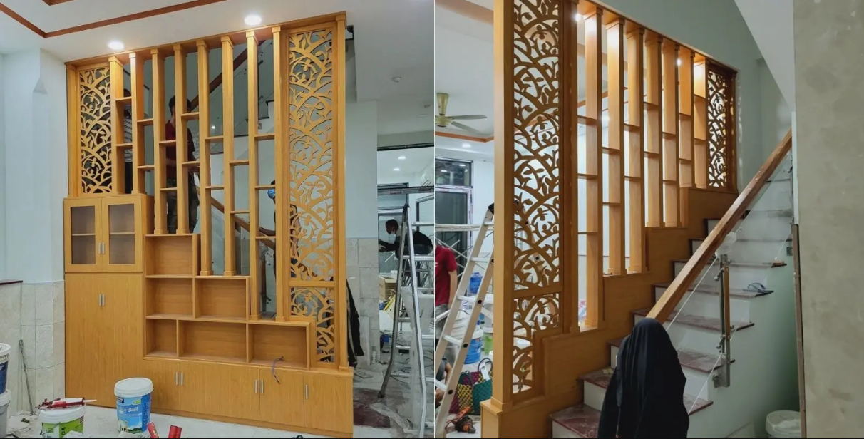 Vách thanh lam ốp cột trang trí